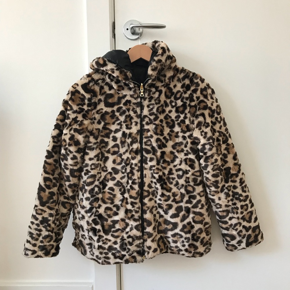 Kids leopard print faux fur jacket